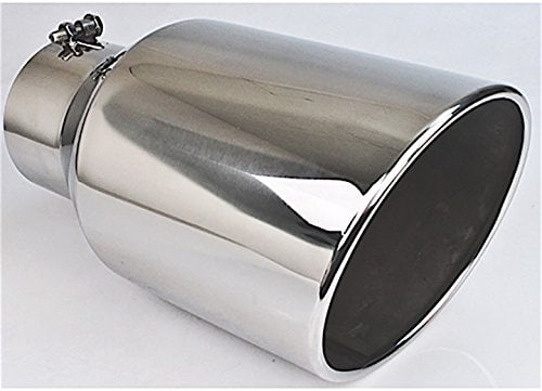 DTEBQ9-408015RSL 8 in. Slant Diesel Series Round Rolled Edge Angle Cut Bolt-On Exhaust Tip, Polished - Stainless Steel