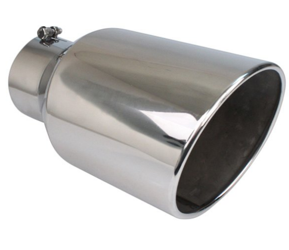 DTEBQ9-507015RSL 7 in. Slant Diesel Series Round Rolled Edge Angle Cut Bolt-On Exhaust Tip, Polished - Stainless Steel