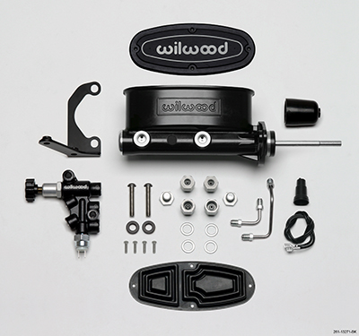 0.87 in. Bore Aluminum Tandem Master Cylinder Kit with Bracket & Proportioning Valve - Black with Push Rod