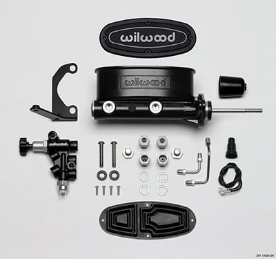 0.93 in. Bore Aluminum Tandem Master Cylinder Kit with Bracket & Proportioning Valve Black with Push Rod
