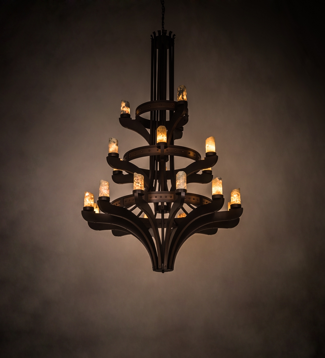 193768 Castilla Jadestone 21 LT Three Tier Chandelier in Black