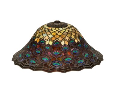 10676 8 x 20 in. Tiffany Peacock Feather Shade Lamp, Multicolor
