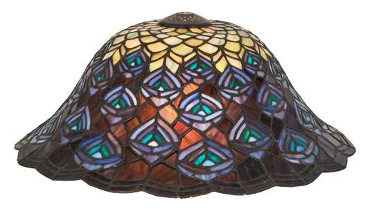 10674 6.5 x 16 in. Tiffany Peacock Feather Shade Lamp, Multicolor