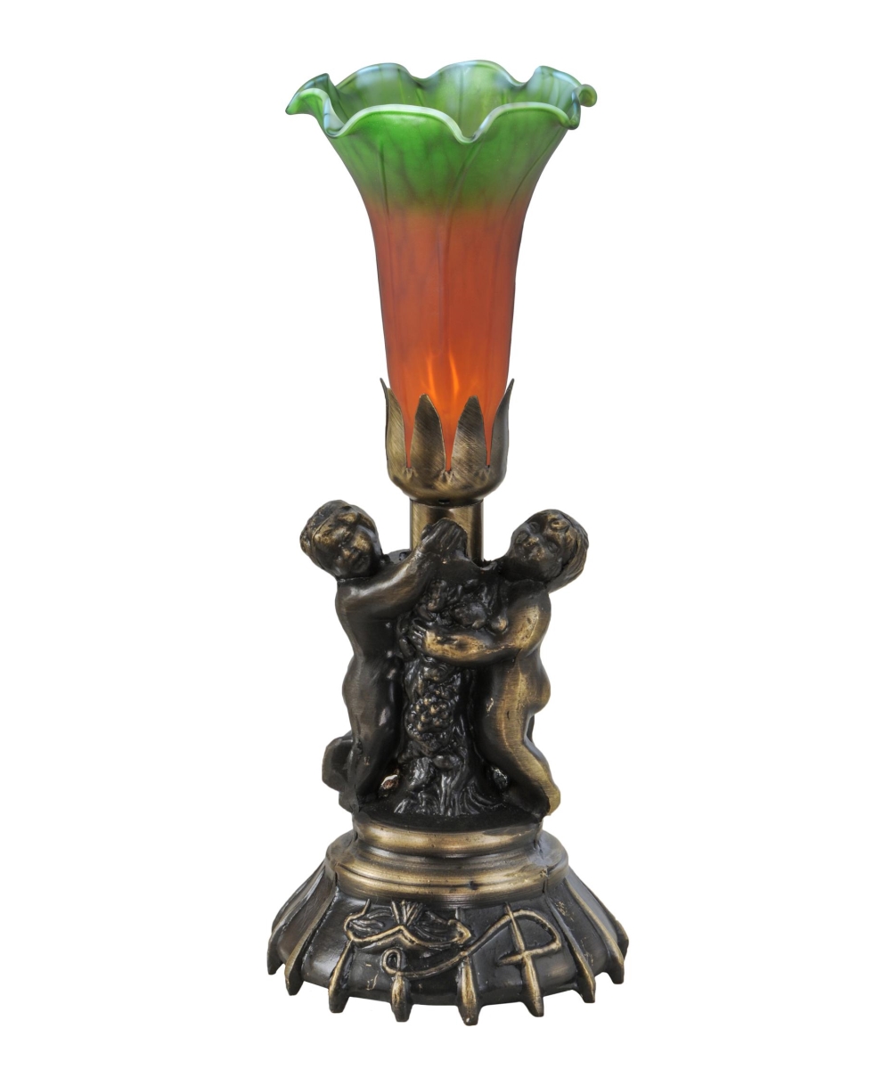 Picture of Meyda Tiffany 11009 13 x 5 in. High Amber Green Twin Cherub Pond Lily Mini Lamp