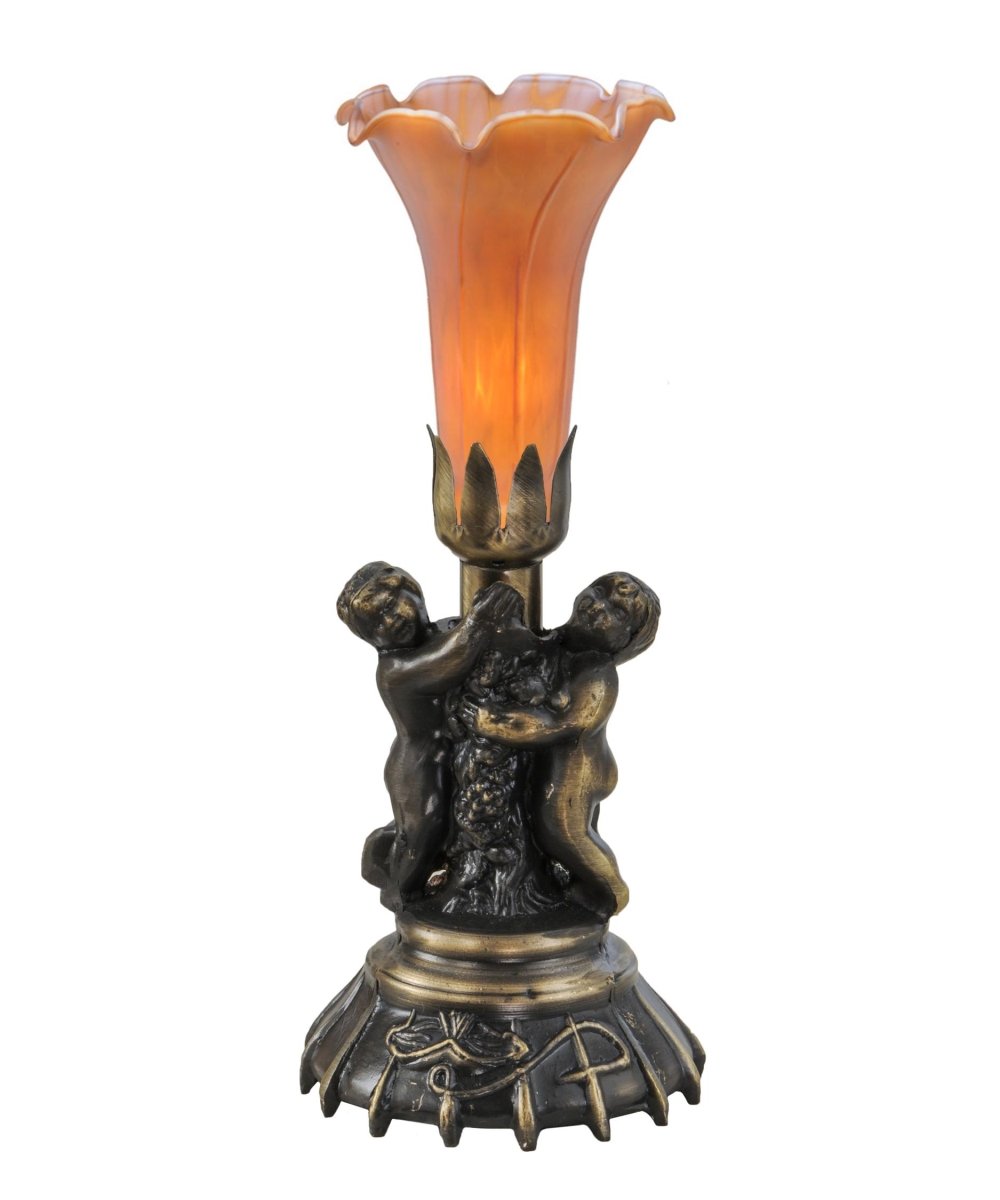 Picture of Meyda Tiffany 11021 13 x 5 in. High Amber Twin Cherub Pond Lily Mini Lamp