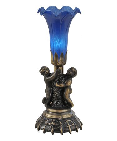 Picture of Meyda Tiffany 11038 13 x 5 in. High Blue Twin Cherub Pond Lily Mini Lamp