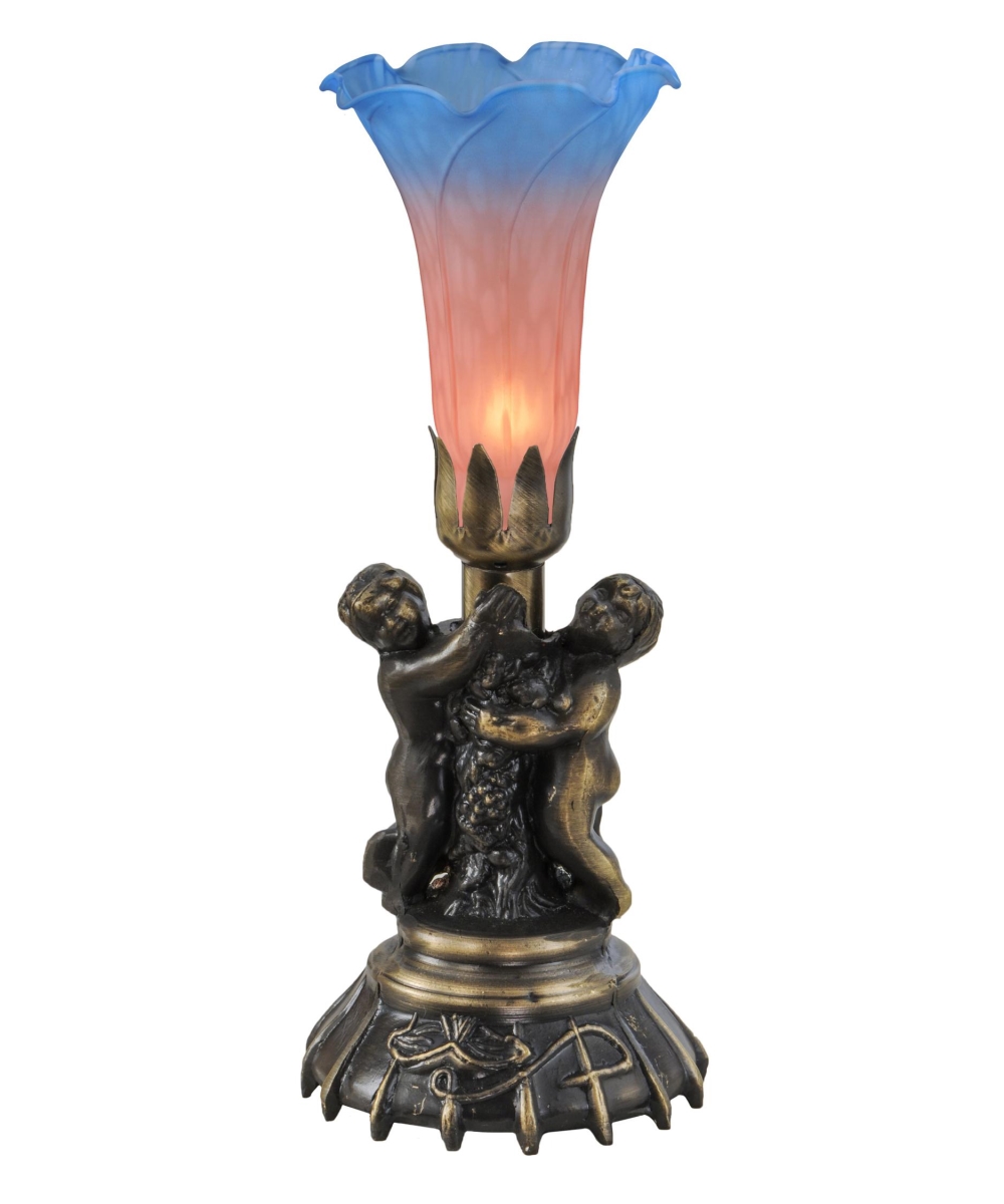 Picture of Meyda Tiffany 11098 13 x 5 in. High Pink & Blue Twin Cherub Pond Lily Mini Lamp