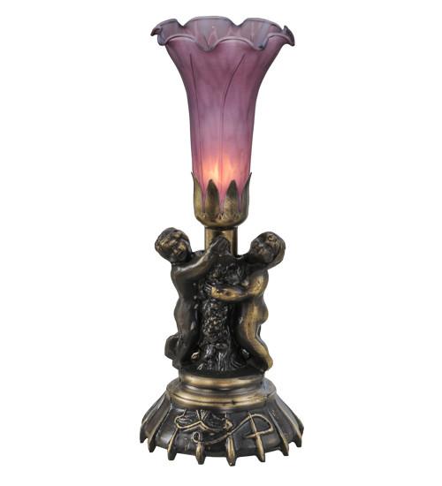 Picture of Meyda Tiffany 11129 13 in. High Lavender Twin Cherub Pond Lily Mini Lamp
