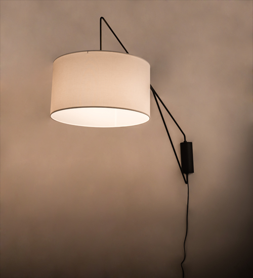 192142 22 in. Cilindro Textrene Swing Arm Wall Sconce, White Linen Solar Black