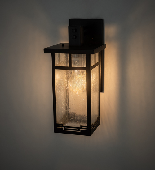 203954 8 in. Roylance Solid Mount Wall Sconce, Clear Seedy Glass Solar Black