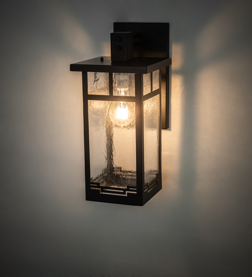 203955 9 in. Roylance Solid Mount Wall Sconce, Clear Seedy Glass Solar Black