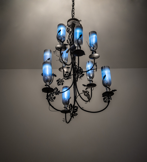 212975 34 in. Tuscan Vineyard Wine Bottle Chandelier, 9 Light - Textured Black