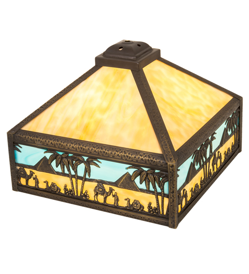 217722 13 in. Square Camel Mission Shade, Beige Light Blue Craftsman Brown
