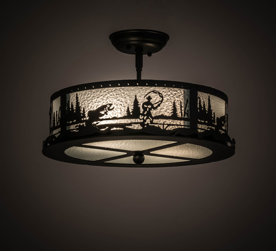 161317 16 in. Fly Fishing Creek Flushmount, Clear & Black