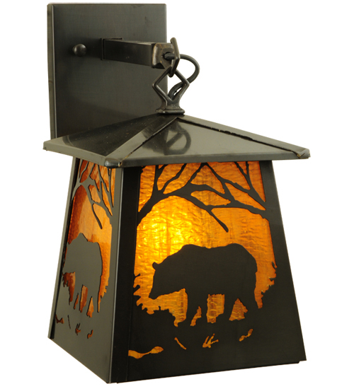 138044 7.25 in. Stillwater Grizzly Bear Wall Sconce, Amber