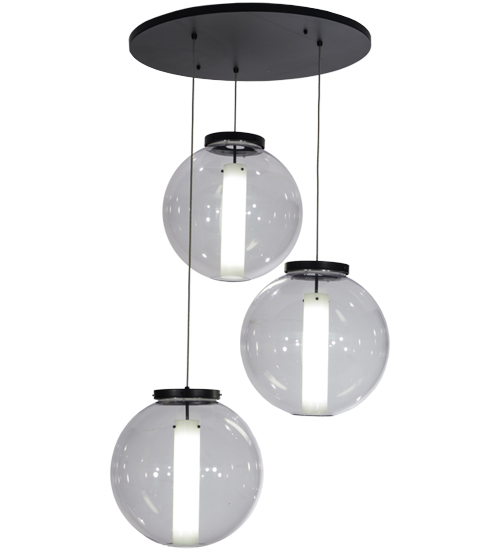 152074 34 in. Bola Cilindro 3 Light Cascading Pendant, White, Black & Clear