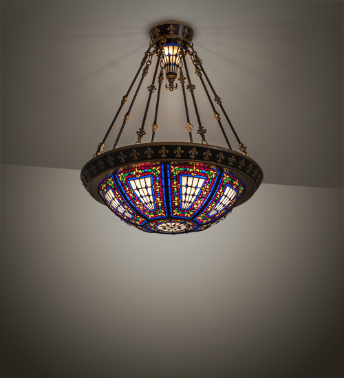115301 28 in. Fleur-De-Lis Semi-Flushmount, Copper Vein & Gold