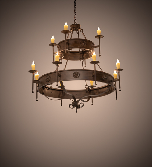 199188 48 in. Lorenzo 12 Light Two Tier Chandelier - Rust Finish