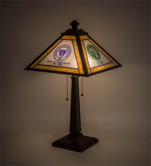 204324 18 in. Personalized Graduation Present Table Lamp - Craftsman Brown & Mahogany Bronze