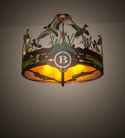199536 30 in. Ducks in Flight Personalized Semi-Flushmount - Copper Vein & Custom