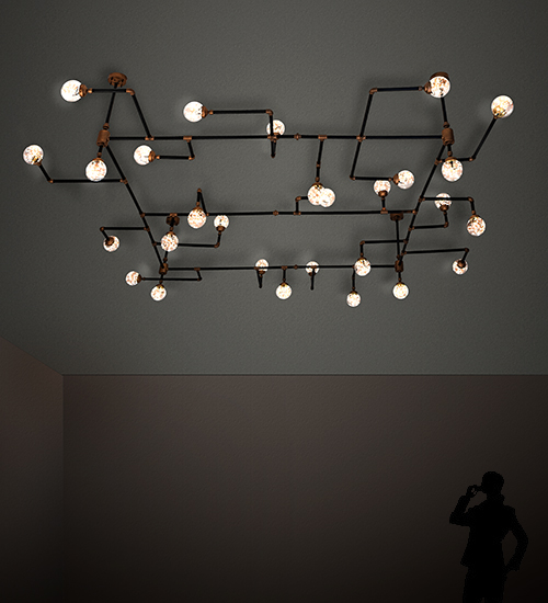 202059 160 in. PipeDream 28 Light Chandelier - Gold, Black & Clear