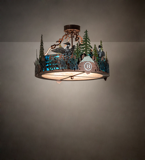 199563 22 in. Loon Personalized Semi-Flushmount - Copper Vein