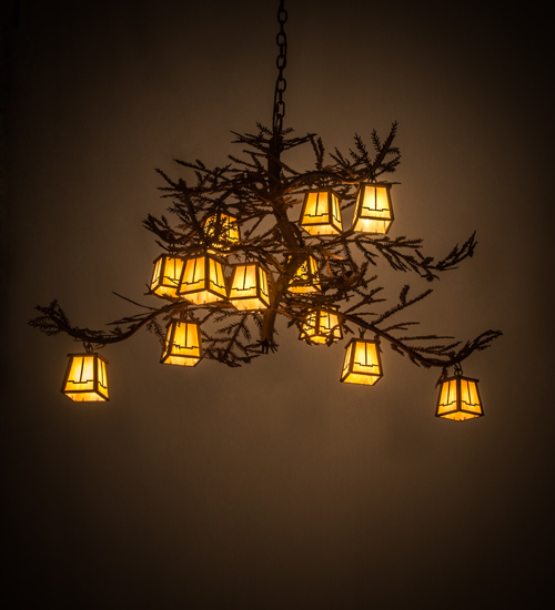 185796 54 in. Pine Branch Valley View 12 Light Chandelier - Rust & Wrought Iron