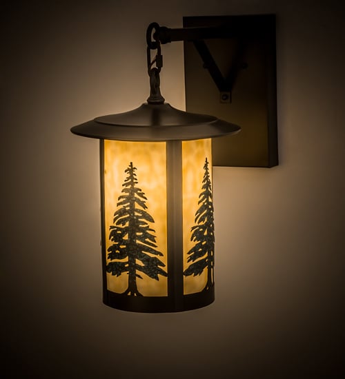 10 in. Fulton Tall Pines Hanging Wall Sconce - Craftsman Brown