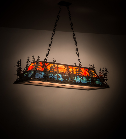 188361 54 in. Deer at Dusk with Diffuser Oblong Pendant - Antique Copper