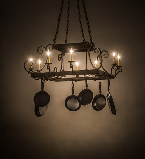185650 56 in. Caiden 8 Light with Downlights Pot Rack - Bronze