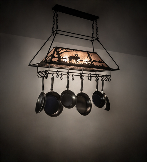210249 40 in. Moose at Lake 3 Light Pot Rack - Black & Silver Mica