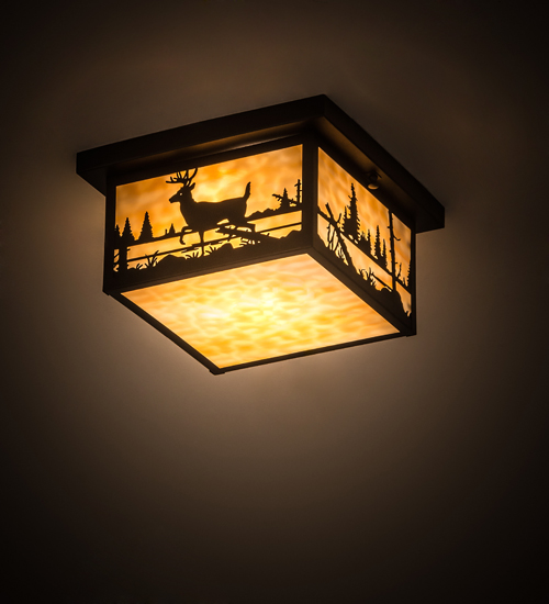190005 12 in. Hyde Park Deer Creek Flushmount - Beige & Black
