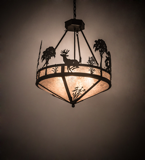 189077 24 in. Deer on the Loose Inverted Pendant - Wrought Iron
