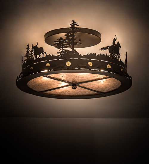 189085 22 in. Cowboy & Steer Flushmount - Bronze