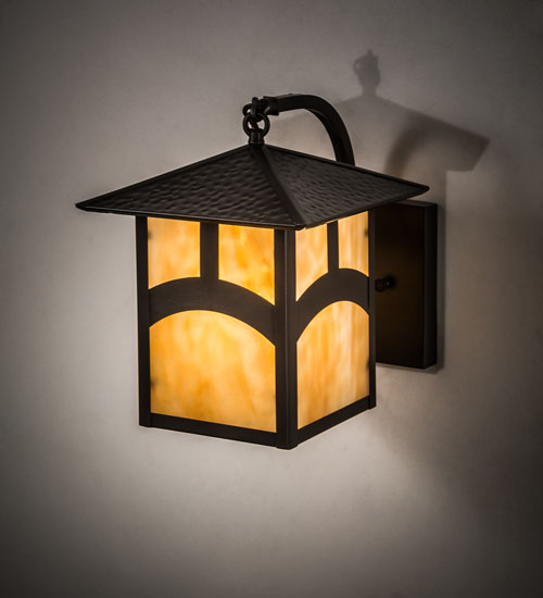 201148 9 in. Seneca Hill Top Curved Arm Wall Sconce - Craftsman Brown