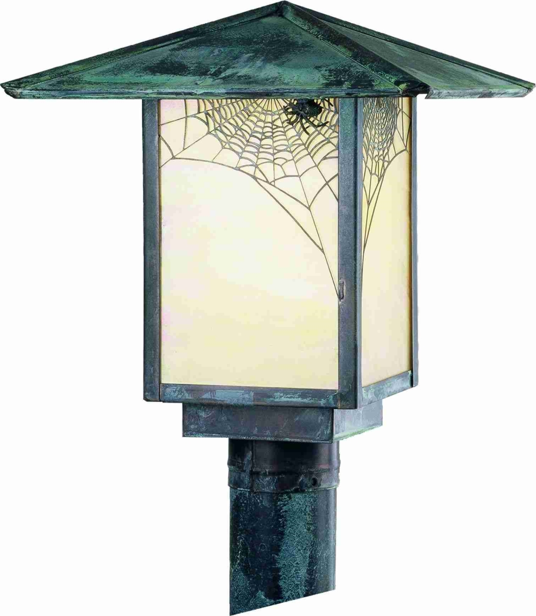 38047 12 in. Seneca Spider Web Post Mount - Verdigris & Iridized Beige