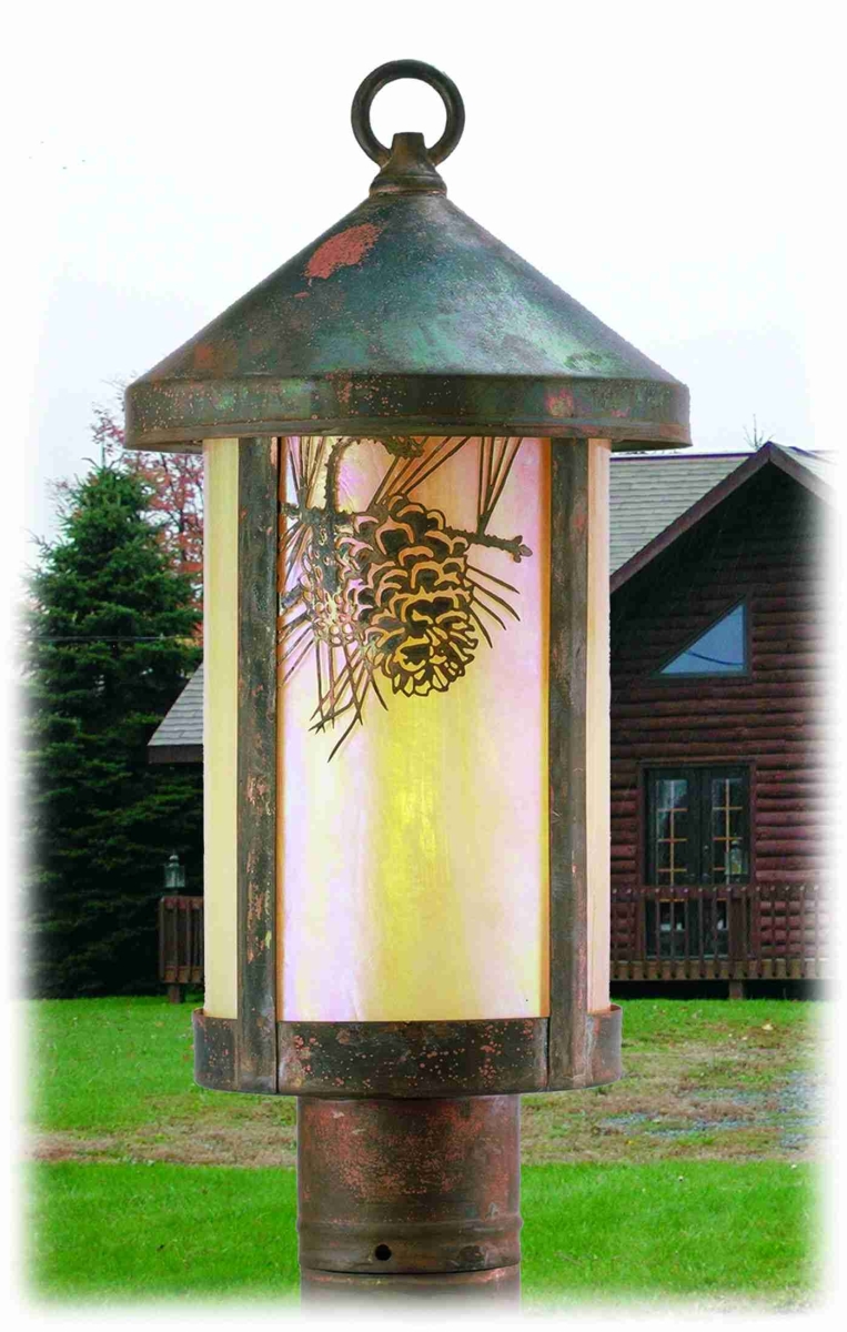 50566 9 in. Fulton Winter Pine Post Mount - Vintage Copper & Iridized Beige