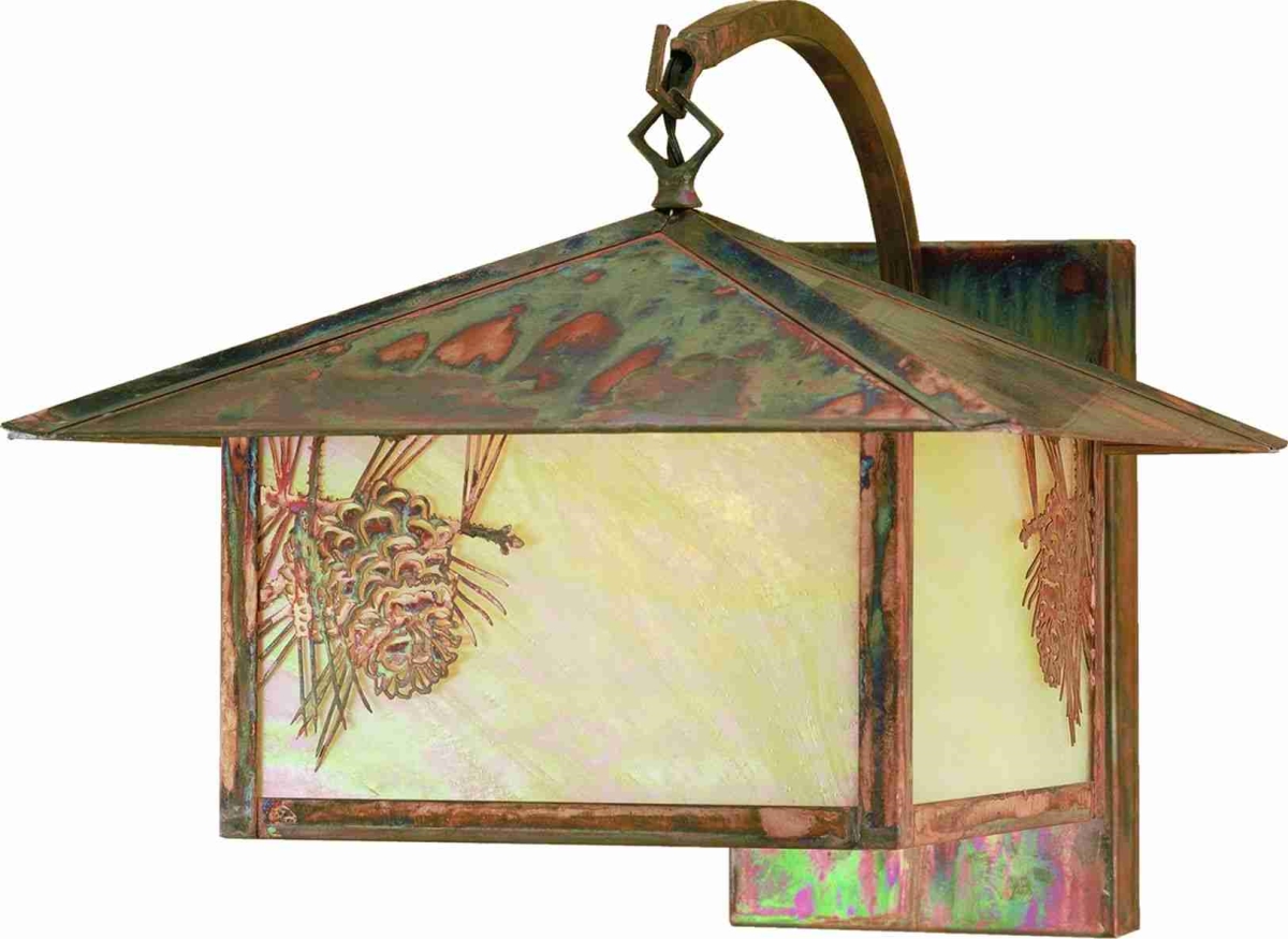 50571 12 in. Seneca Winter Pine Curved Arm Wall Sconce - Vintage Copper & Iridized Beige