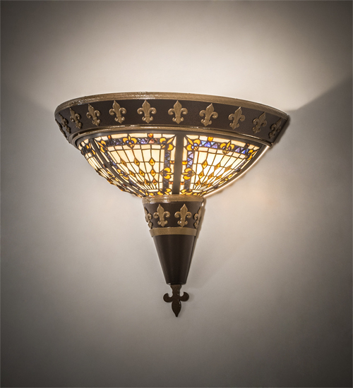 195705 18 in. Fleur-de-lis Wall Sconce - Copper Vein & Nu Gold