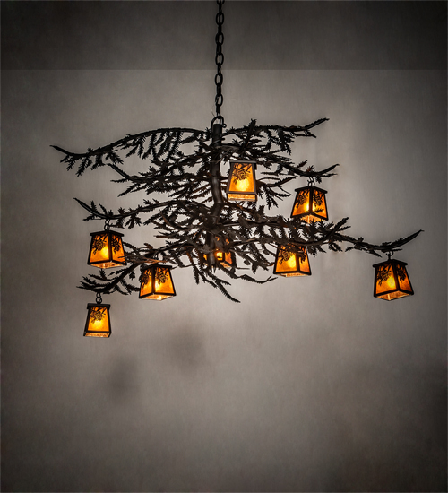 214270 48 in. Pine Branch Winter Pine 8 Light Chandelier - Flat Black