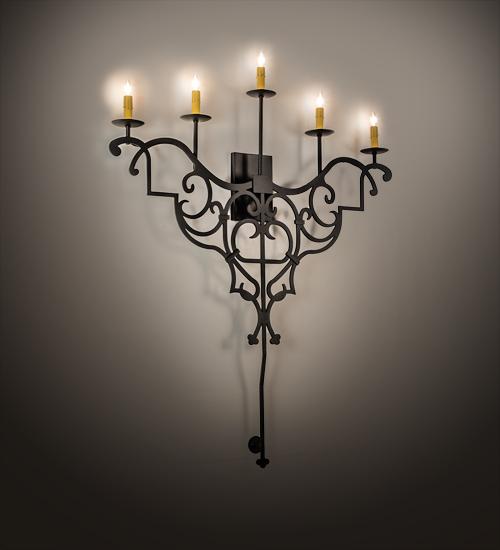 216227 36 in. Fleur De Lys 5 Light Wall Sconce - Old Wrought Iron