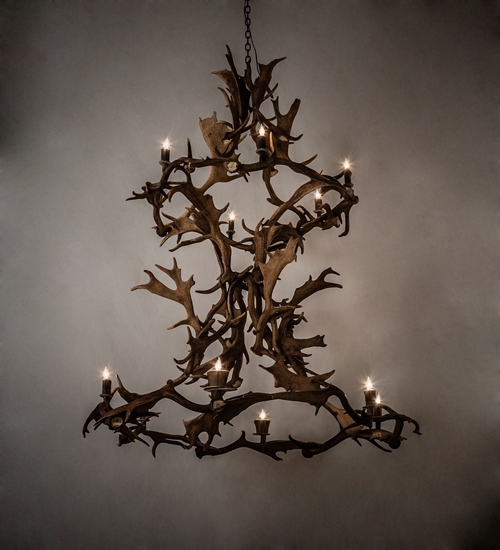 212274 52 in. Antlers Fallow Deer 12 Light Two Tier Chandelier