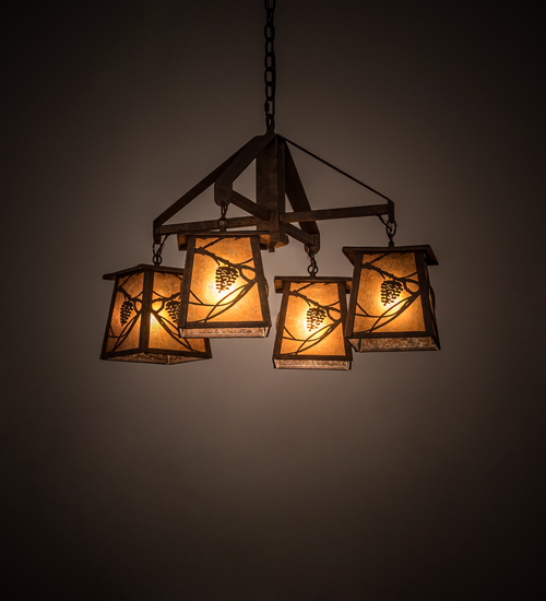 192455 28 in. Whispering Pines 4 Light Chandelier - Rust Finish