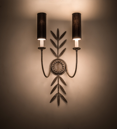 190858 12 in. Sunflower 2 Light Wall Sconce - Black & Silver