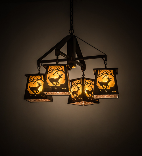 193548 28 in. Deer at Dawn 4 Light Chandelier - Vintage Copper