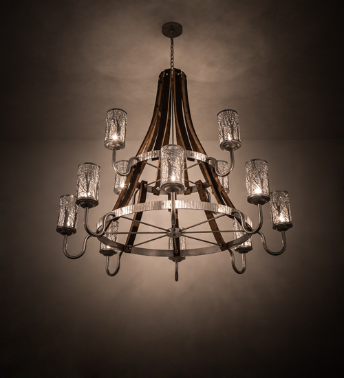 187994 60 in. Barrel Stave Winter Maple 12 Light Two Tier Chandelier