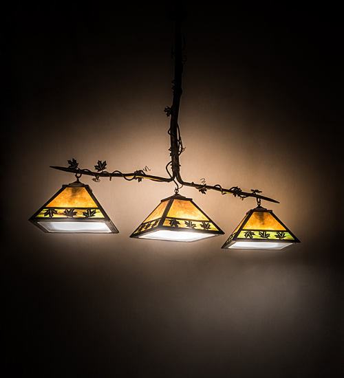 196678 66 in. Maple Leaf 3 Light Island Pendant - Antique Copper & Burnished