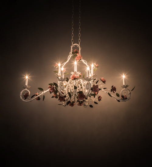 193143 48 in. Symphony Rose Basket Chandelier - Pink, Green & White