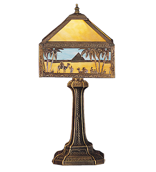 200207 19.5 in. Camel Mission Accent Lamp - Mauve, Blue & Beige