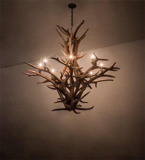 200435 59 in. Antlers Elk 8 Light Chandelier - Antique Copper